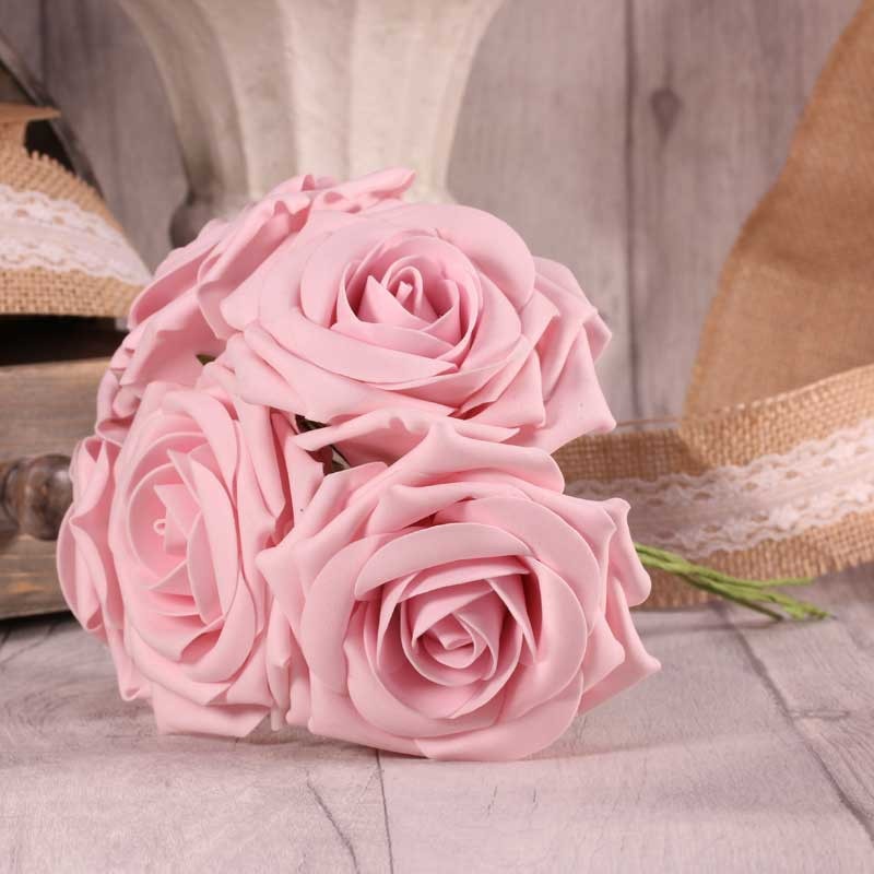 View Bunch of 5 Baby Pink Foam Open Tea Rose information