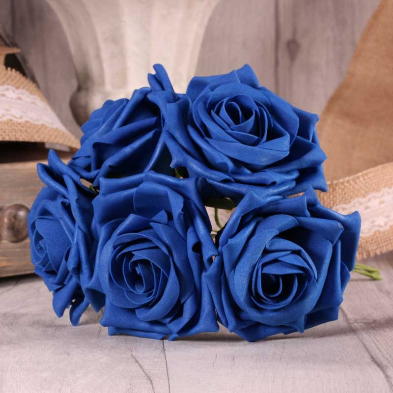View Bunch of 5 Royal Blue Foam Open Tea Rose information