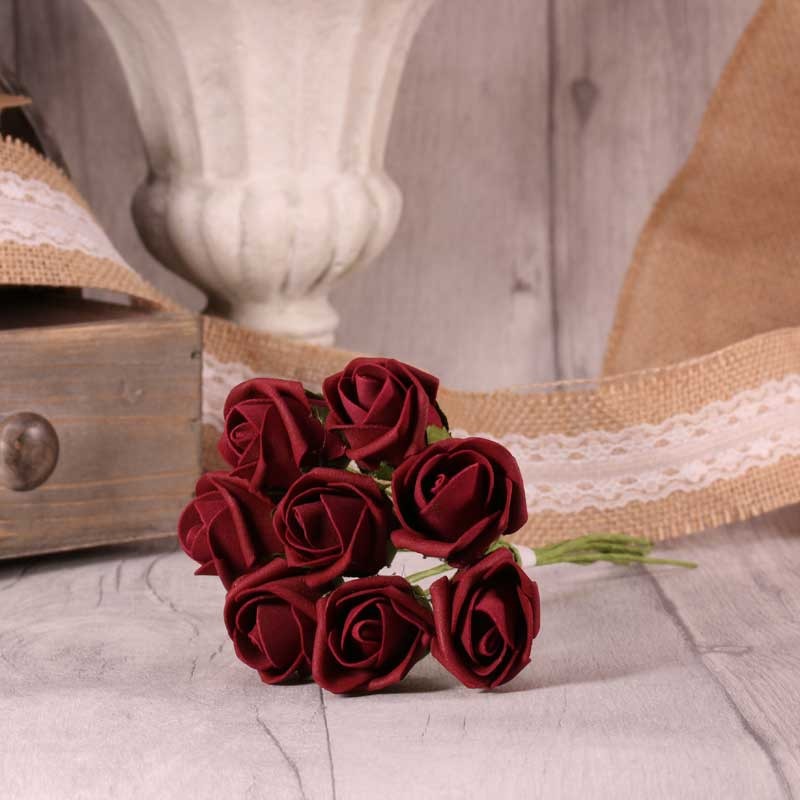 View Bunch of 8 Burgundy Foam Tea Rose Bud information