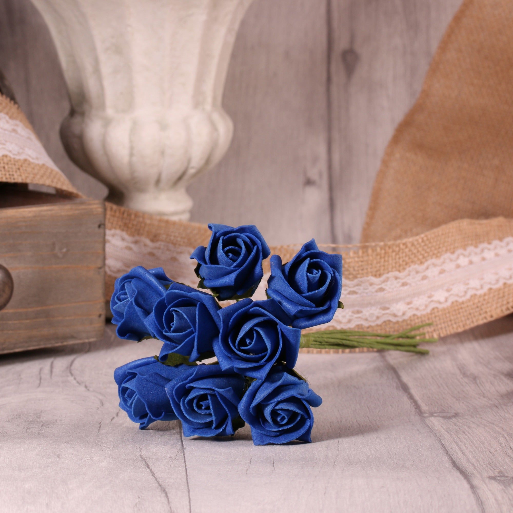 View Bunch of 8 Royal Blue Foam Tea Rose Bud information