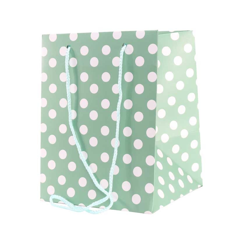 View Sage Polka Dot Hand Tie Bag information