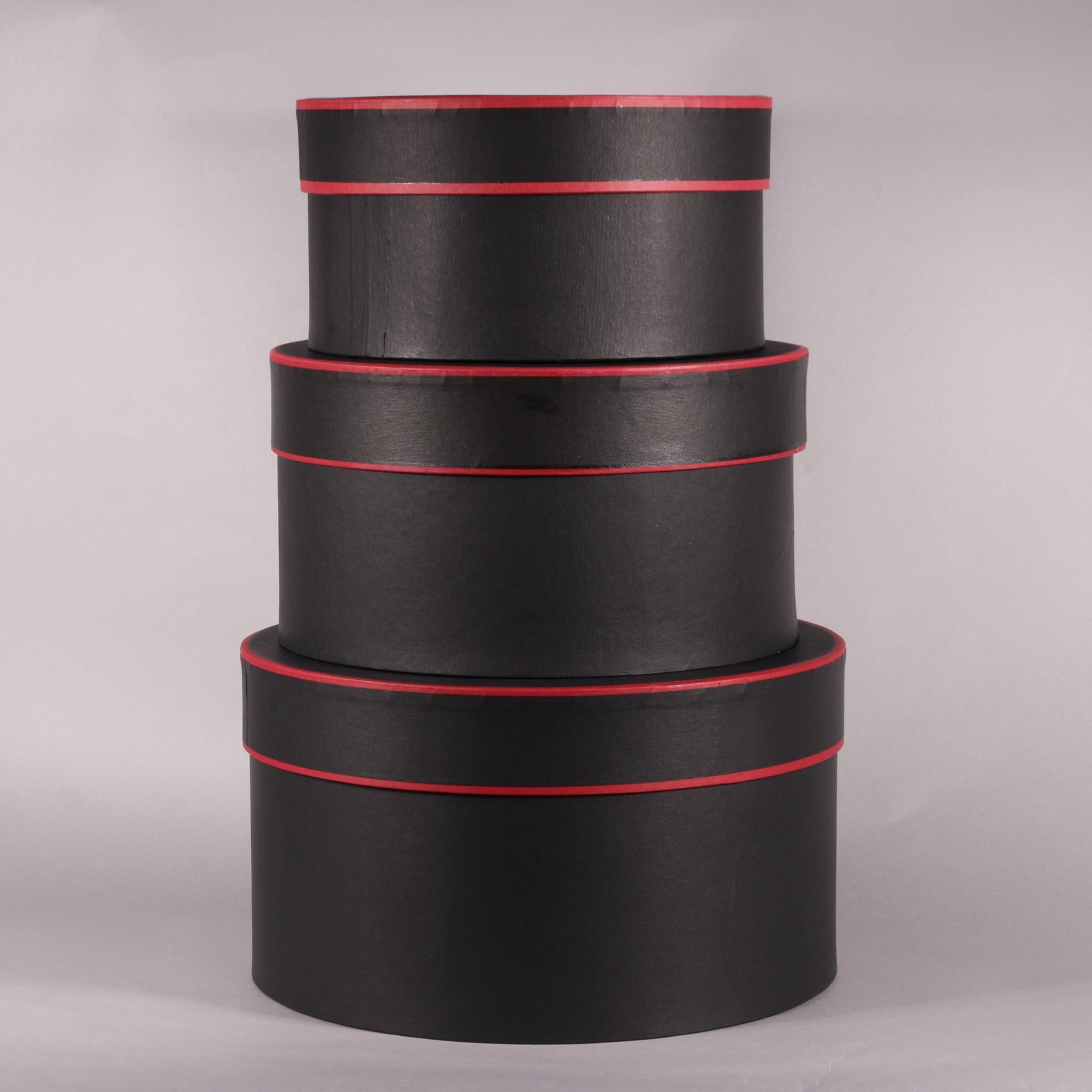 View Black and Red Round Hat Boxes Set of 3 information