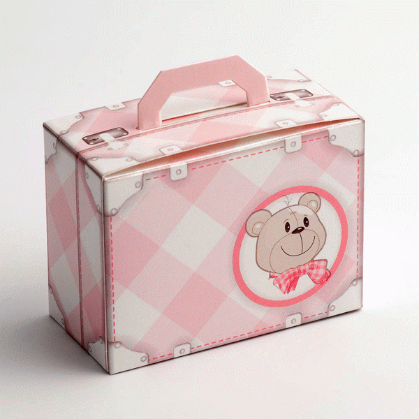 View Teddy Bear Suitcase favours box Pink 73x35x55mm information