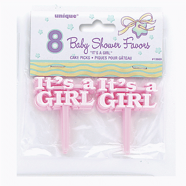 View Pink Its a Girl Cake Picks decoration pk 8 information