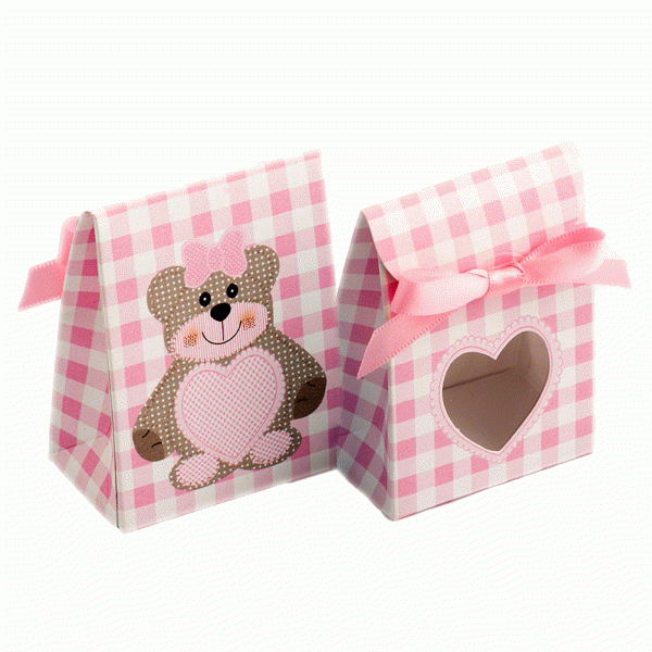 View Teddy Bear Pink Sacchetto with Heart Shaped Window 80mm information