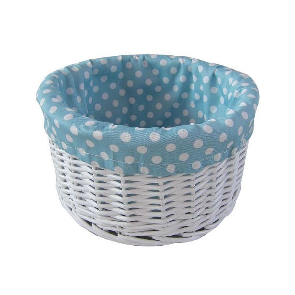 View Painted wicker basket with blue polka dot lining 23 x14cm information