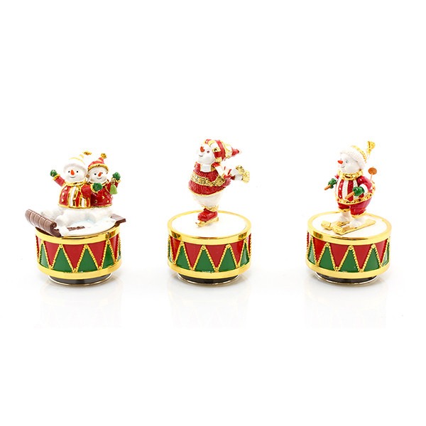 View Christmas Snowman Enamelled Musical Figurine Collectibles 3 Assorted Designs information