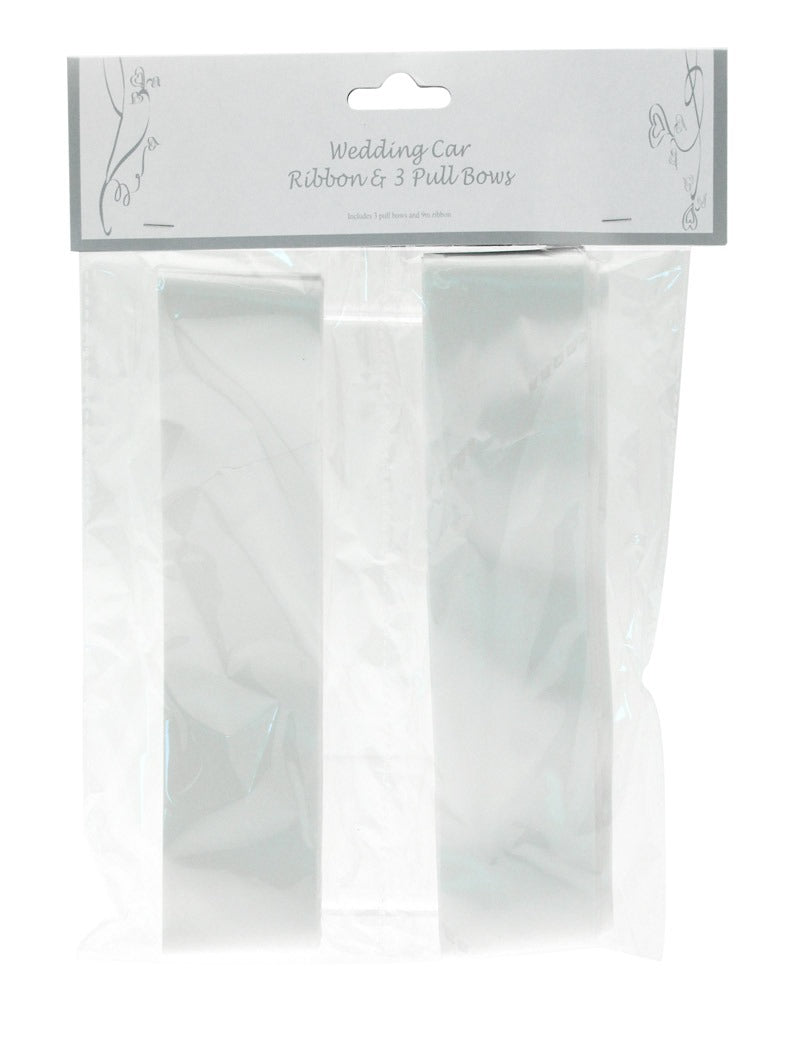 View White Wedding Car Ribbon 3 x Bows information