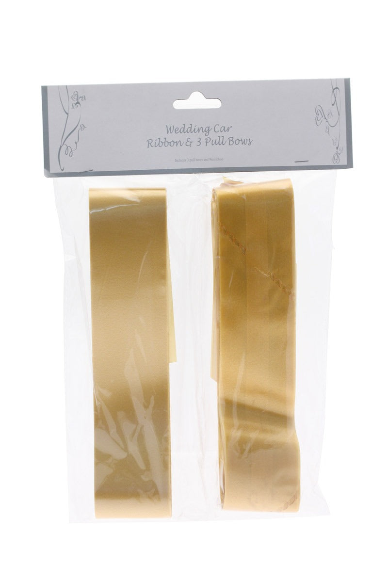 View Gold Wedding Car Ribbon 3xBows information