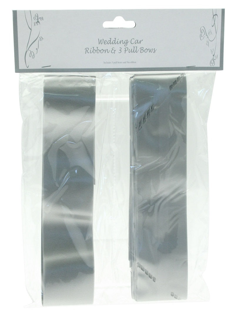 View Silver Wedding Car Ribbon 3xBows information