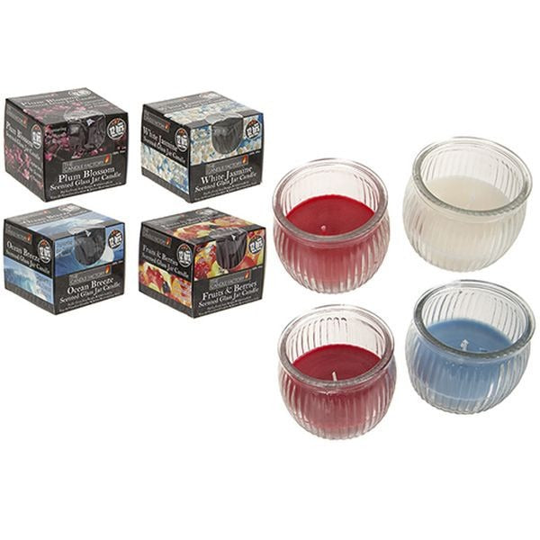 View Ribbed Glass Jar Colour Fragrance Candle In Open Box Assorted Designs information