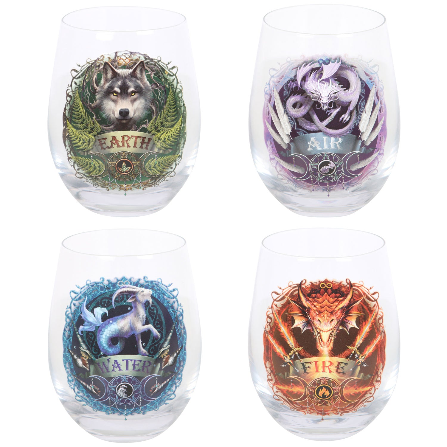 View Set of 4 Elemental Stemless Wine Glasses by Anne Stokes information