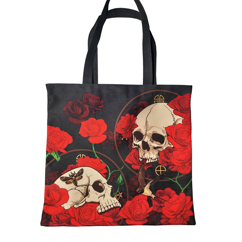 View Tote Shopping Bag Skulls and Roses information