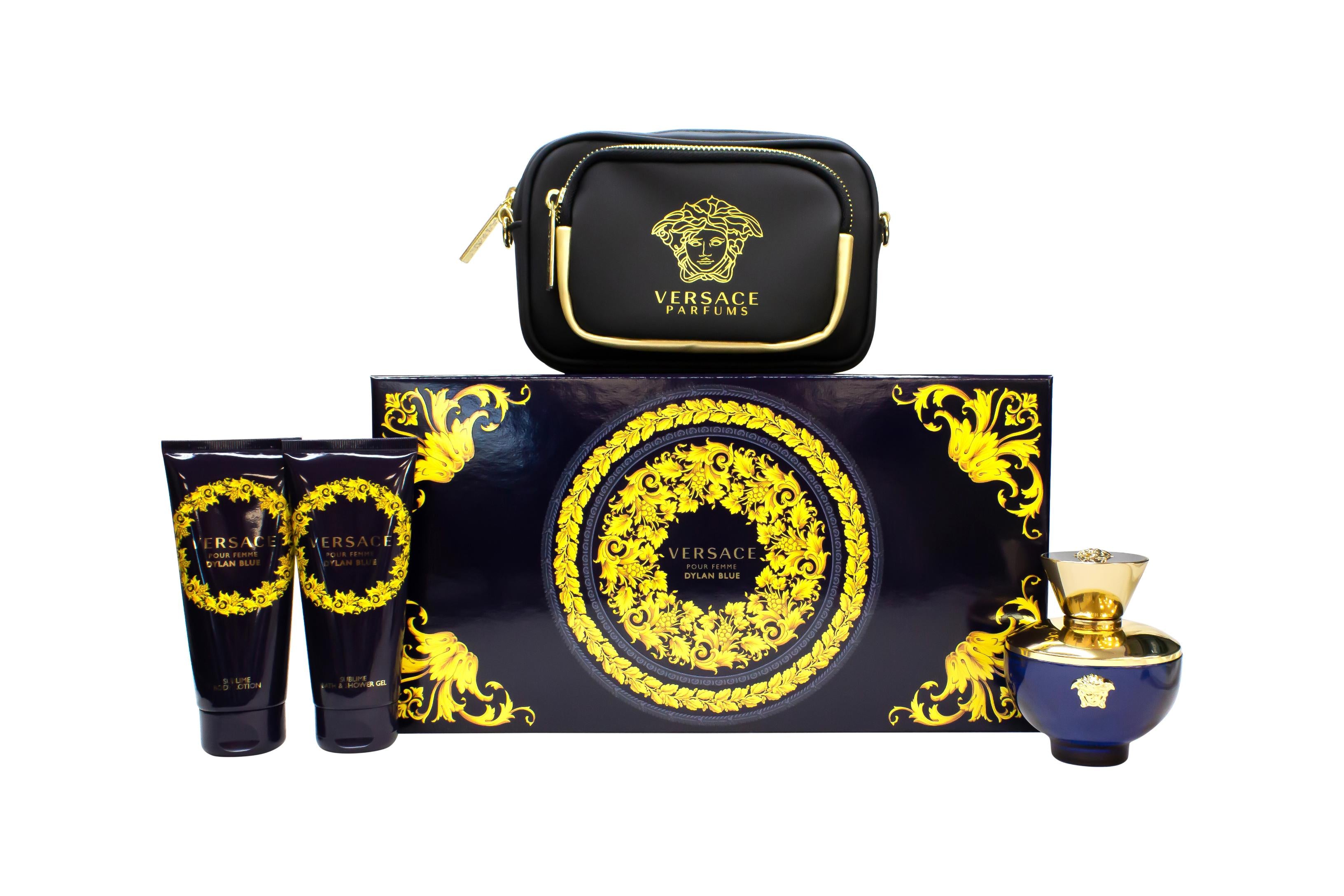 View Versace Pour Femme Dylan Blue Gift Set 100ml EDP 100ml Shower Gel 100ml Body Lotion Purse information