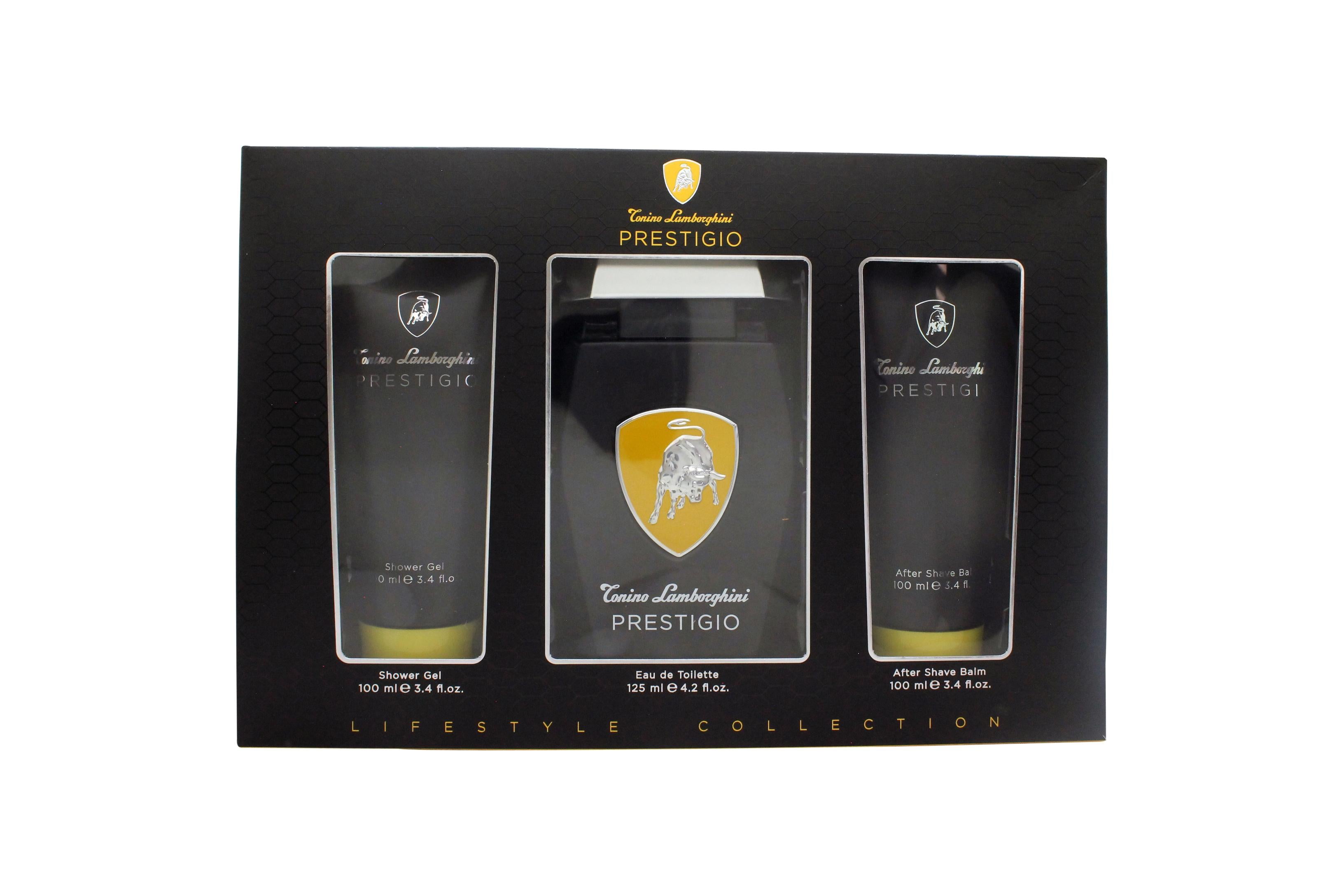 View Lamborghini Prestigio Gift Set 125ml EDT Spray 100ml Shower Gel 100ml Aftershave Balm information