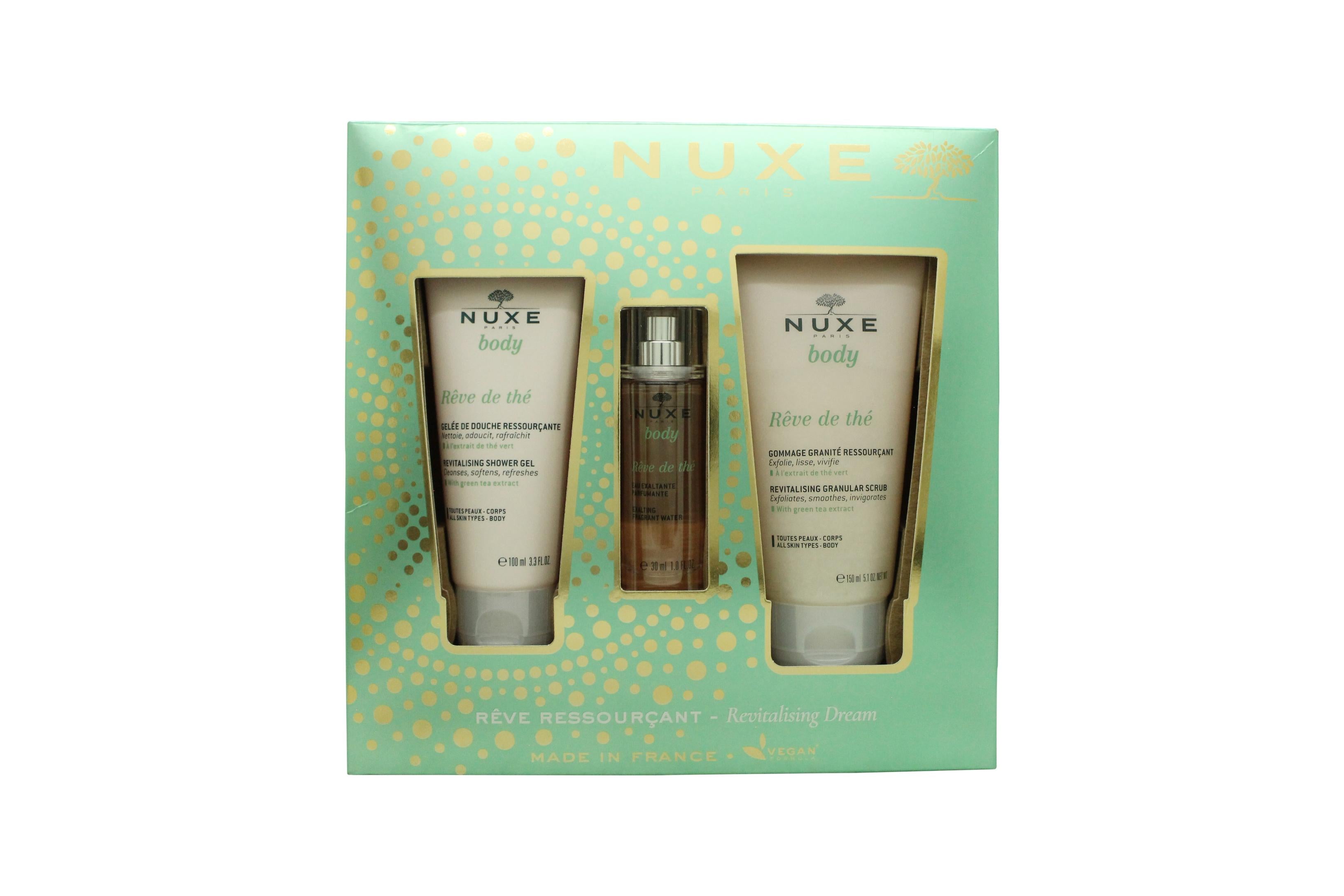 View Nuxe Body Rêve de Thé Revitalising Dream Gift Set 30ml Exalting Fragrant Water 100ml Revitalising Shower Gel 150ml Revitalising Granular Scrub information