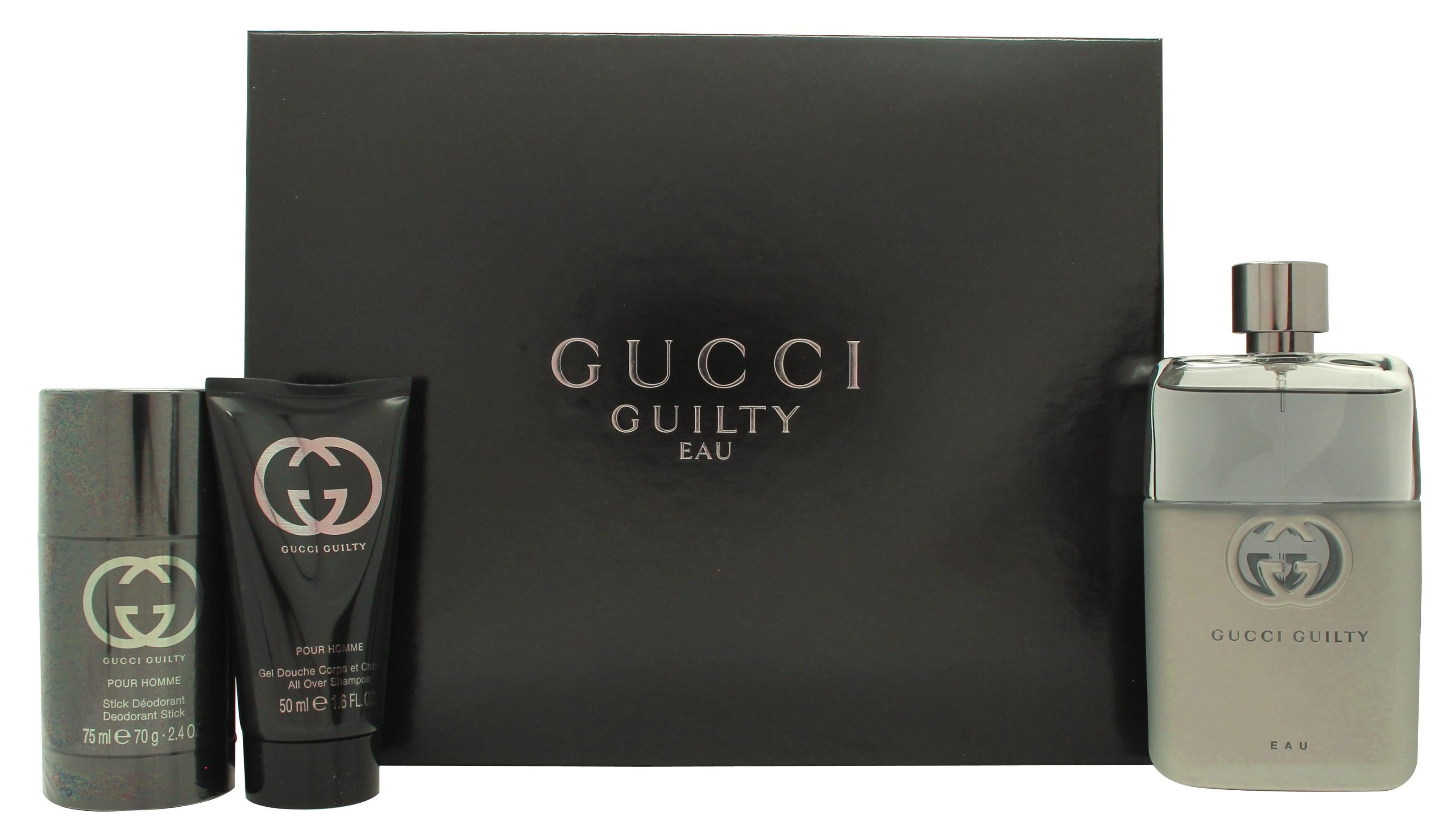 View Gucci Guilty Pour Homme Gift Set 90ml EDT Spray 75ml Deodorant Stick 50ml Shower Gel information