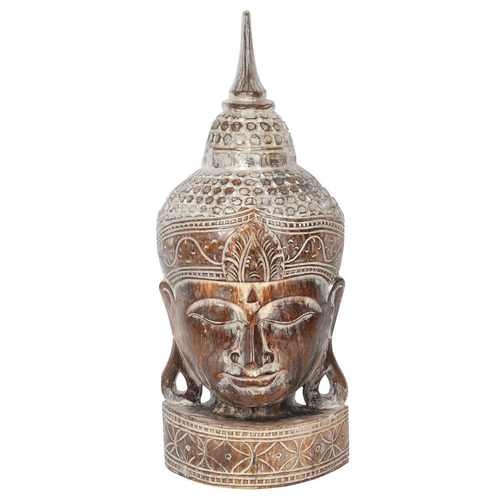 View Large Rustic Wooden Buddha Head Ornament information