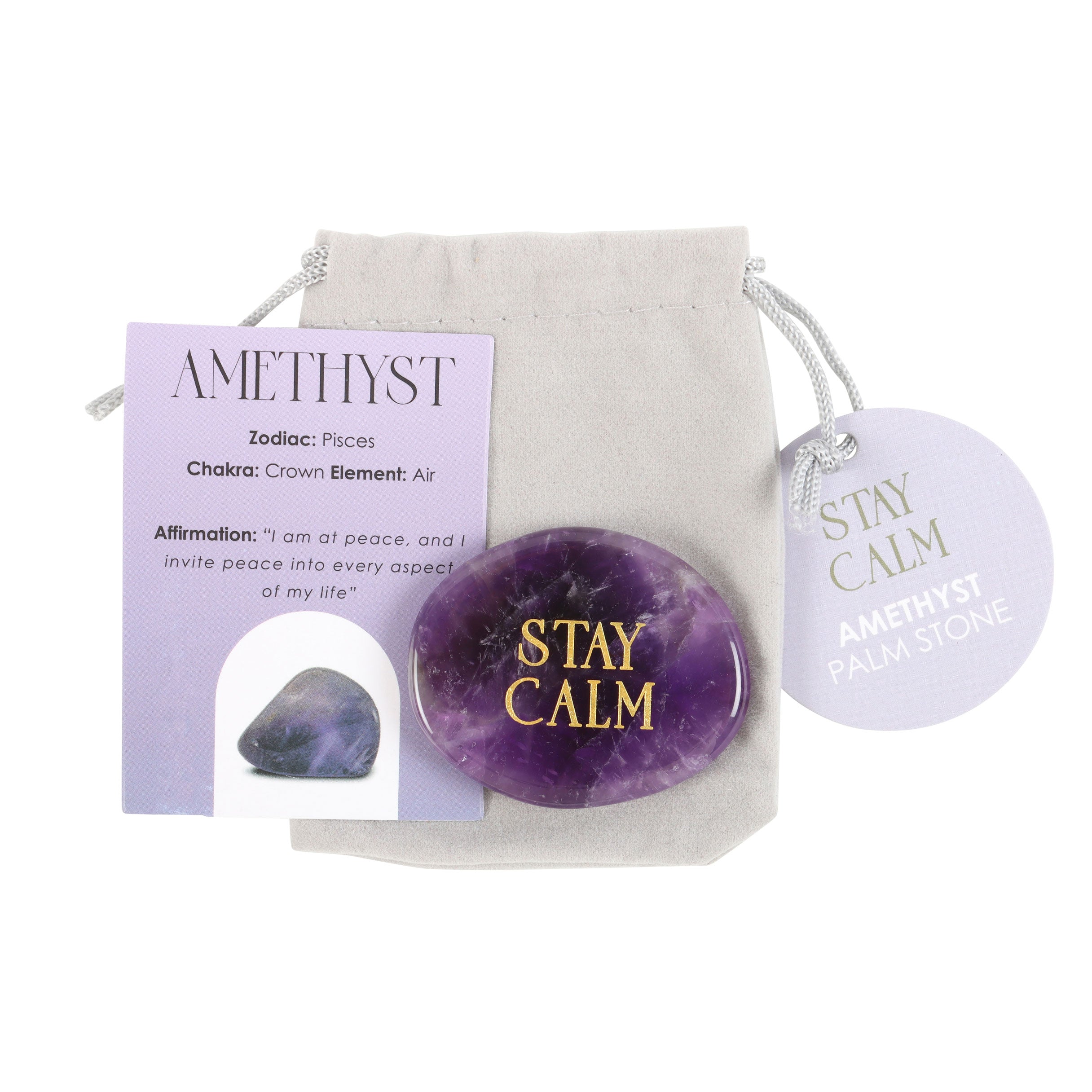 View Stay Calm Amethyst Crystal Palm Stone information