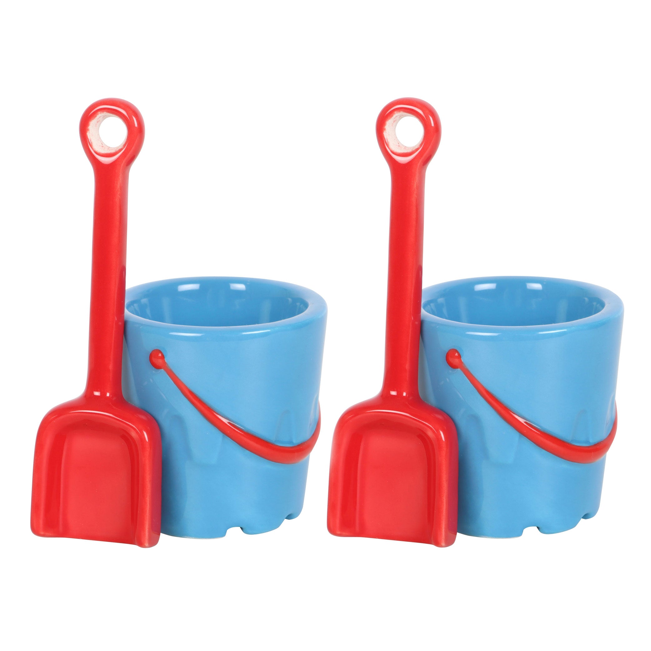 View Set of 2 Bucket Shaped Ceramic Egg Cups with Spade Spoons information