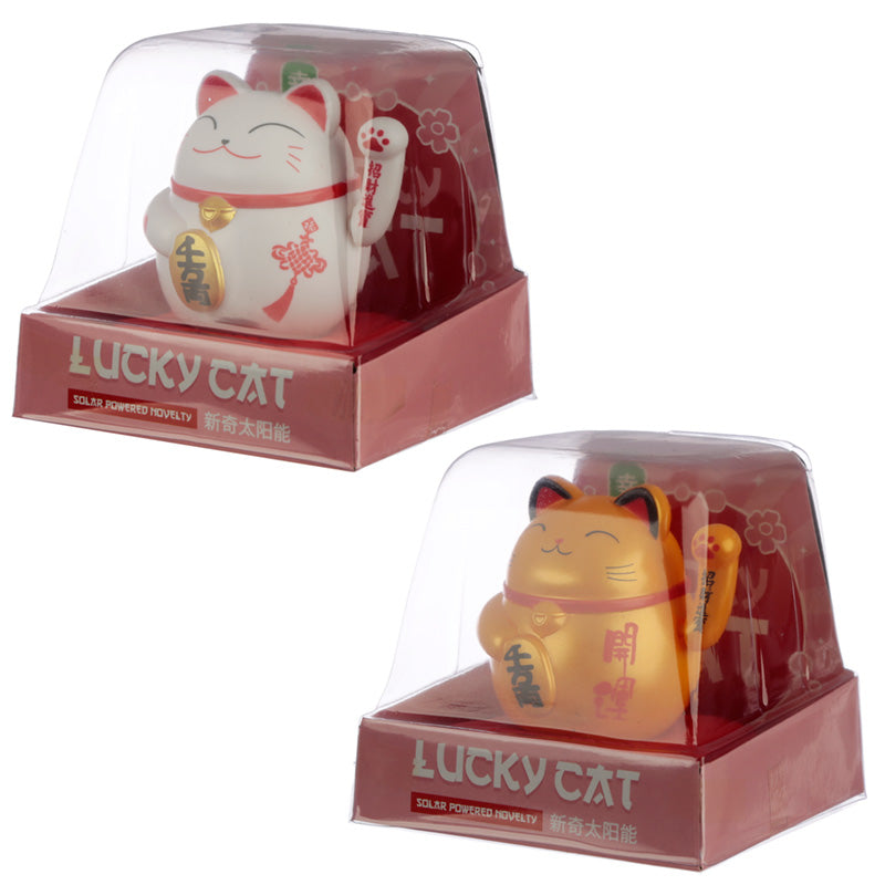 View Cute Waving Maneki Neko Cat Design Solar Pal information