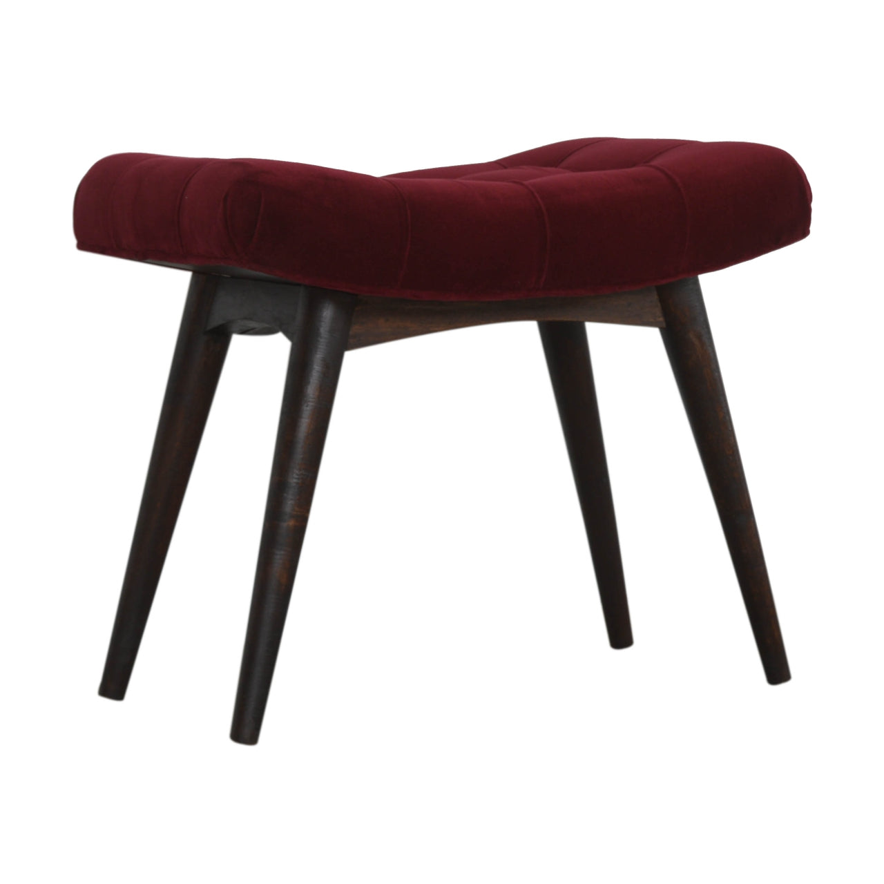 View Wine Red Cotton Velvet Curved Bench information