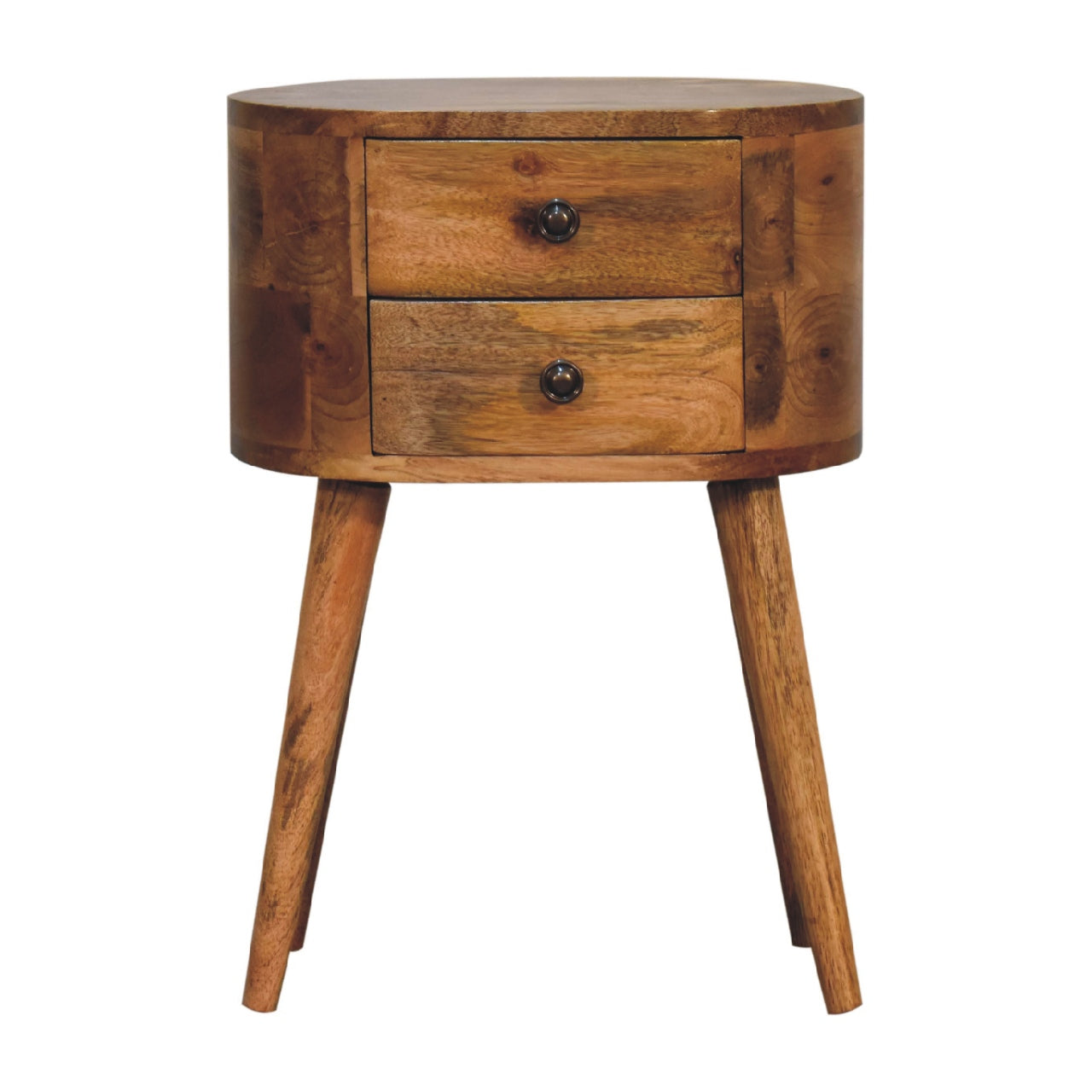 View Mini Oakish Rounded Bedside Table information