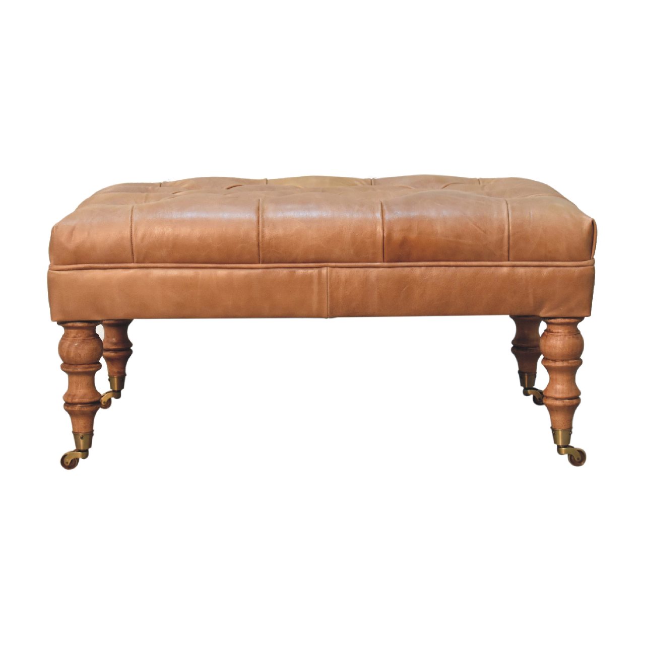 View Buffalo Tan Leather Ottoman with Castor Legs information