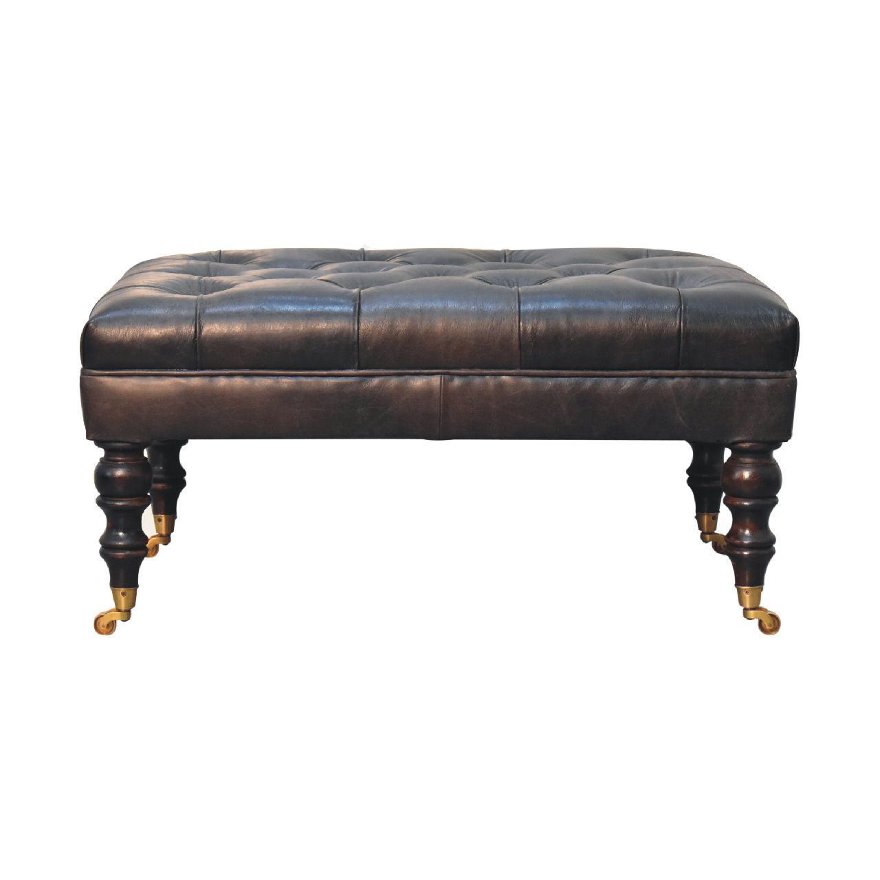View Buffalo Ash Black Leather Ottoman with Castor Legs information