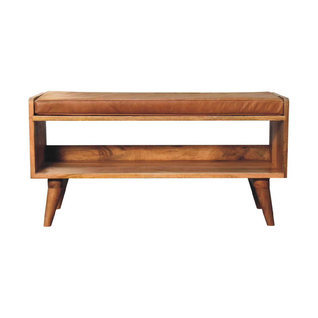 View Oakish Bench with Tan Leather Seatpad information