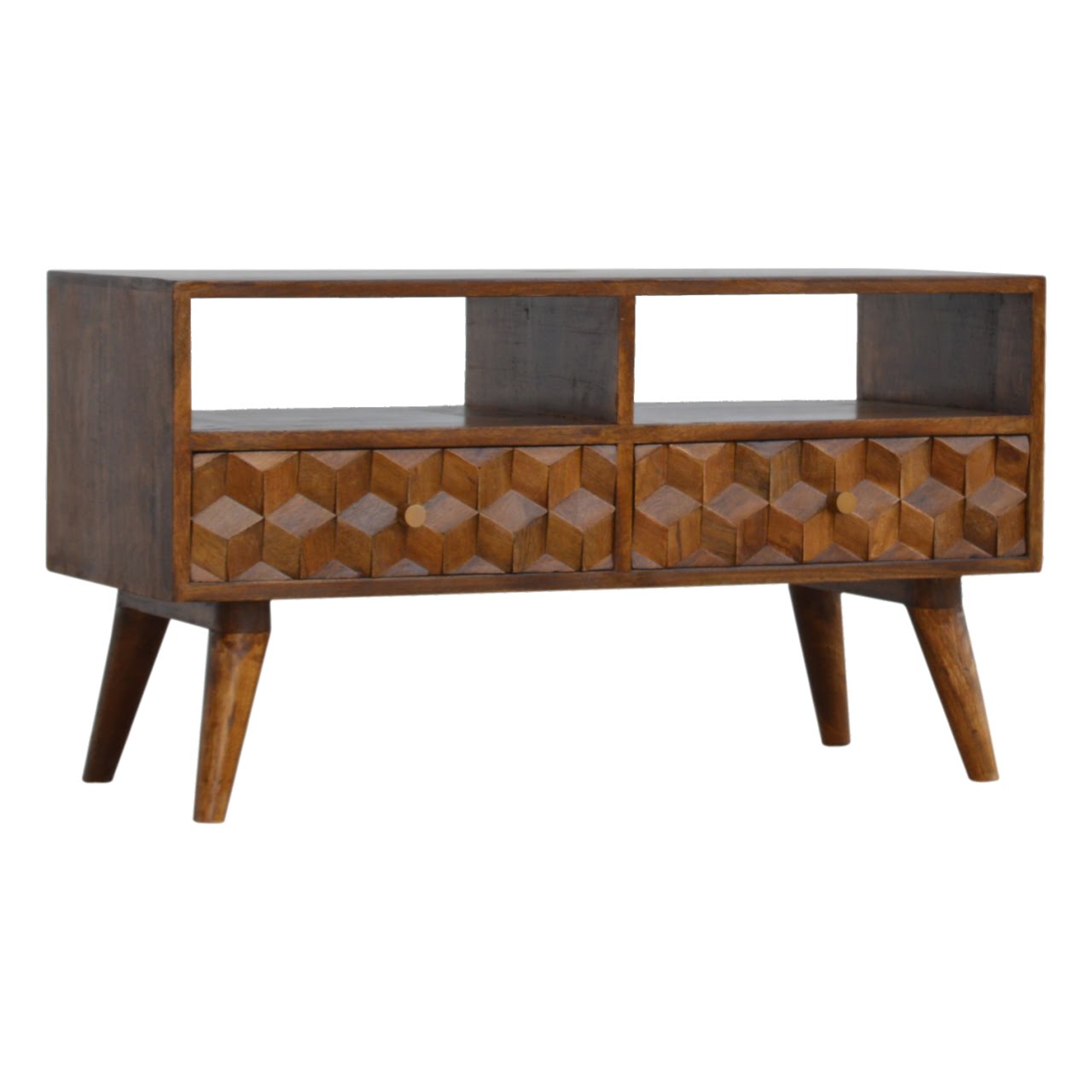 View Chestnut Cube Carved TV Unit information