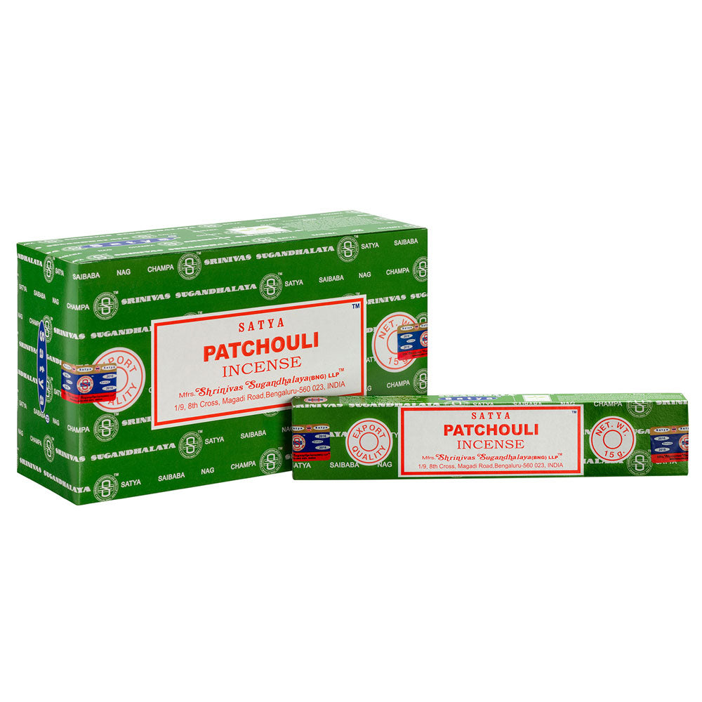 View Set of 12 Packets of Patchouli Incense Sticks by Satya information