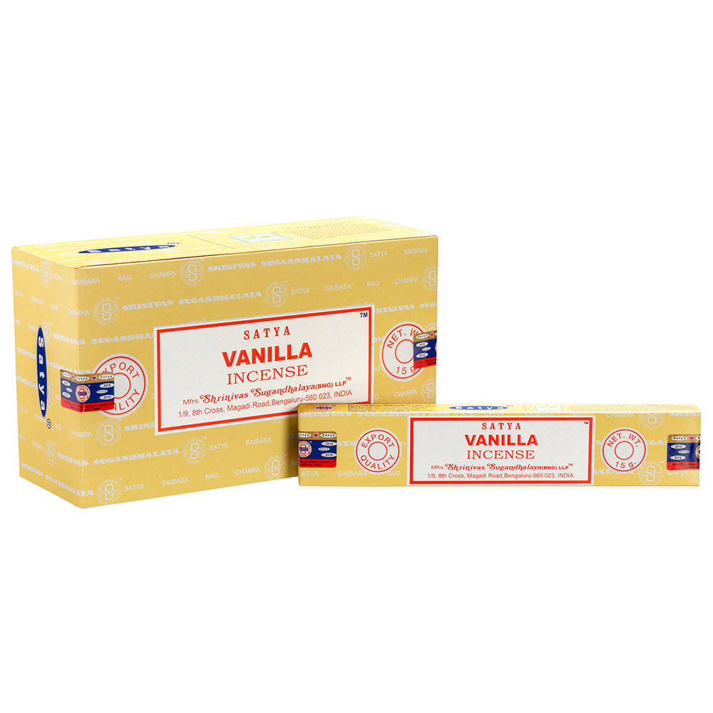 View Set of 12 Packets of Vanilla Incense Sticks by Satya information