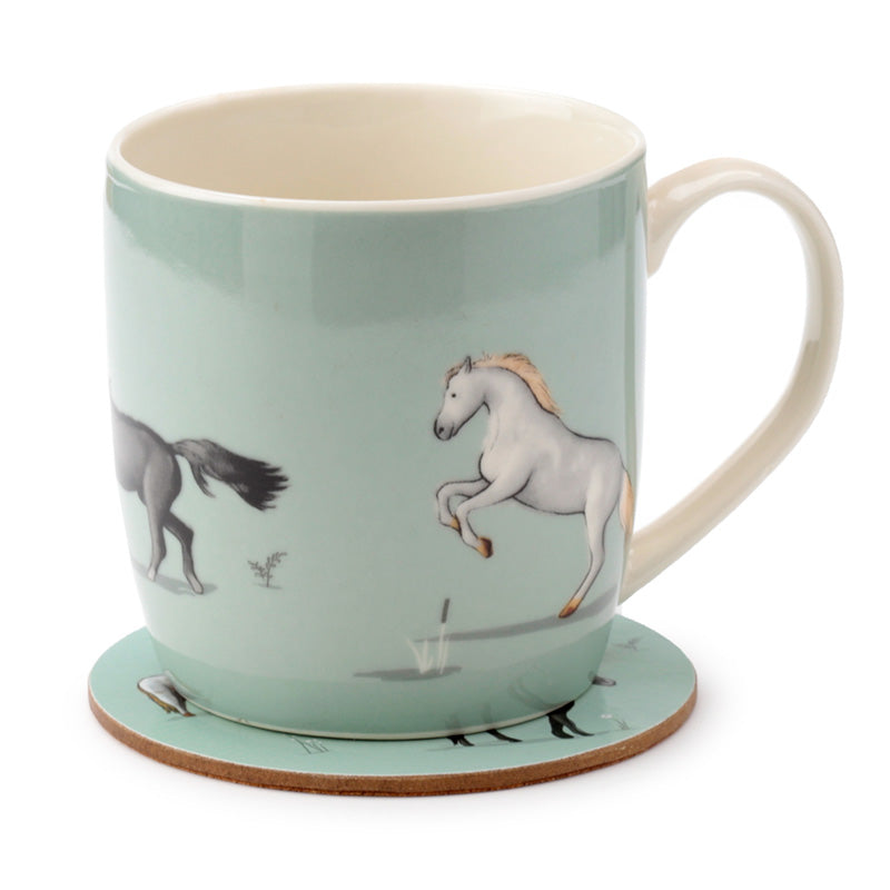 View Porcelain Mug Coaster Set Willow Farm Horses information