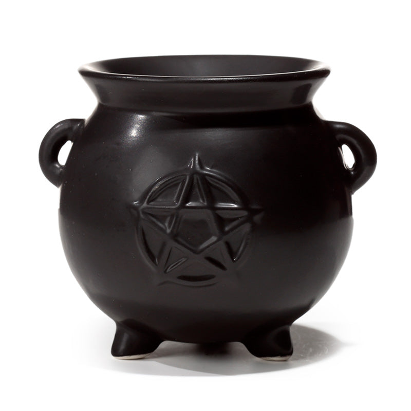 View Black Witches Cauldron Shaped Oil Burner with Pentagram information