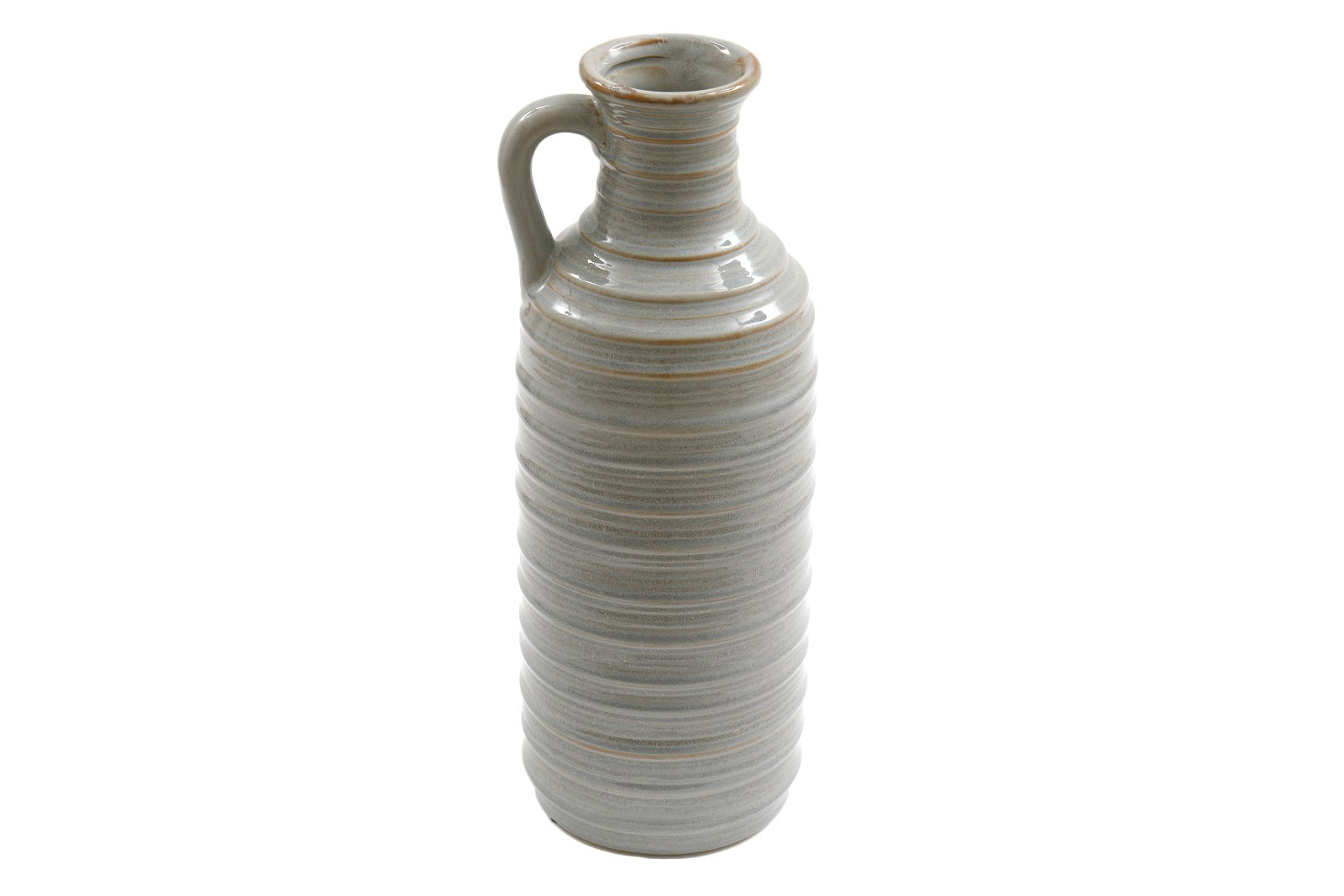 View Ceramic Grey Ribbed Vase With Handle 34cm information