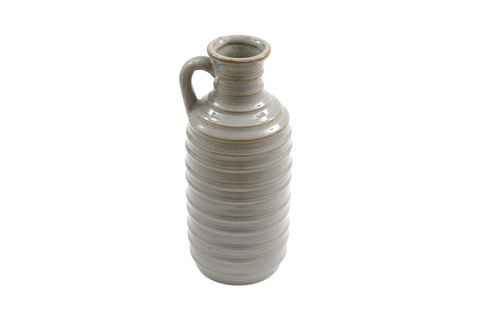 View Ceramic Grey Ribbed Vase With Handle 27cm information
