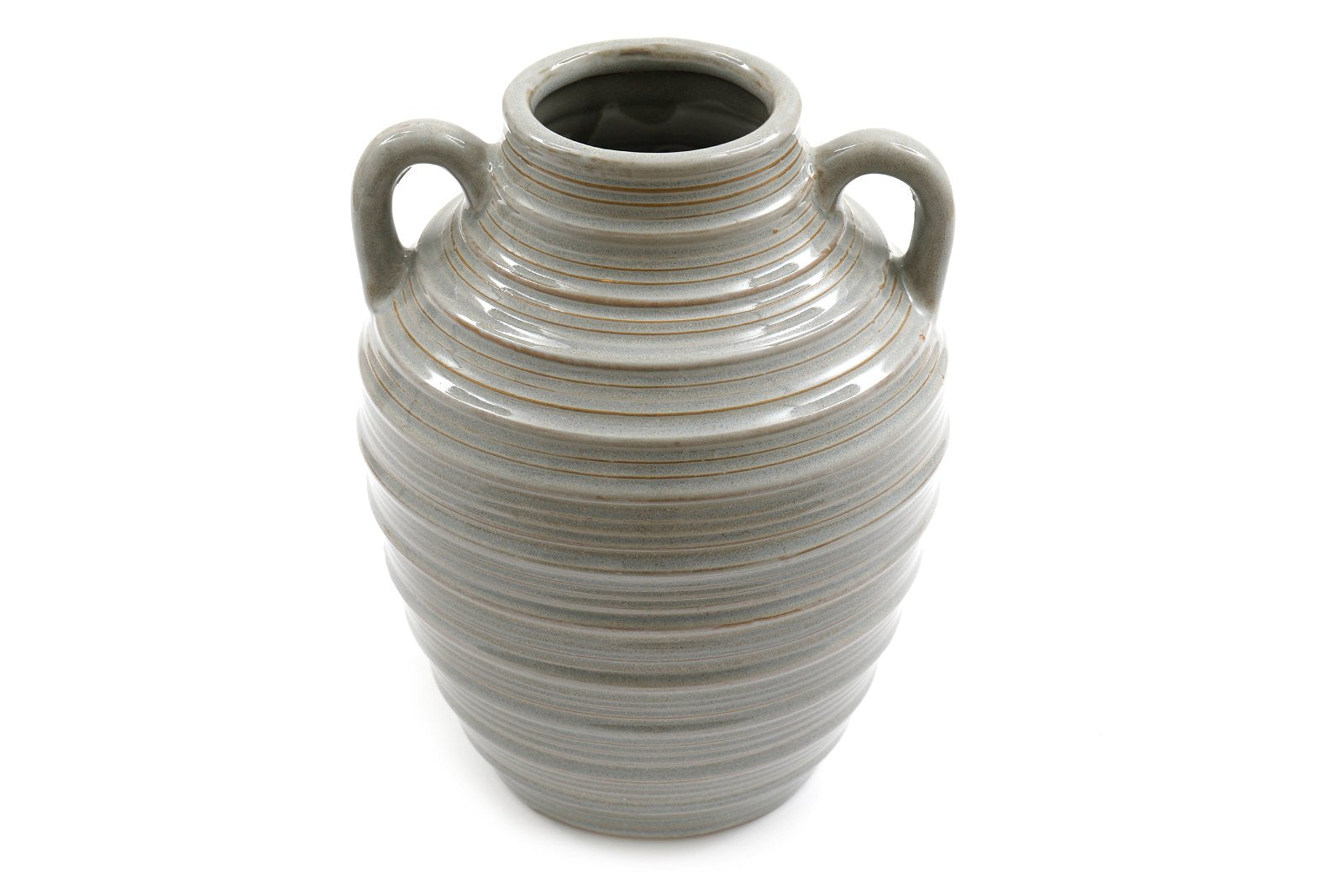 View Ceramic Grey Ribbed Vase With Handles 25cm information