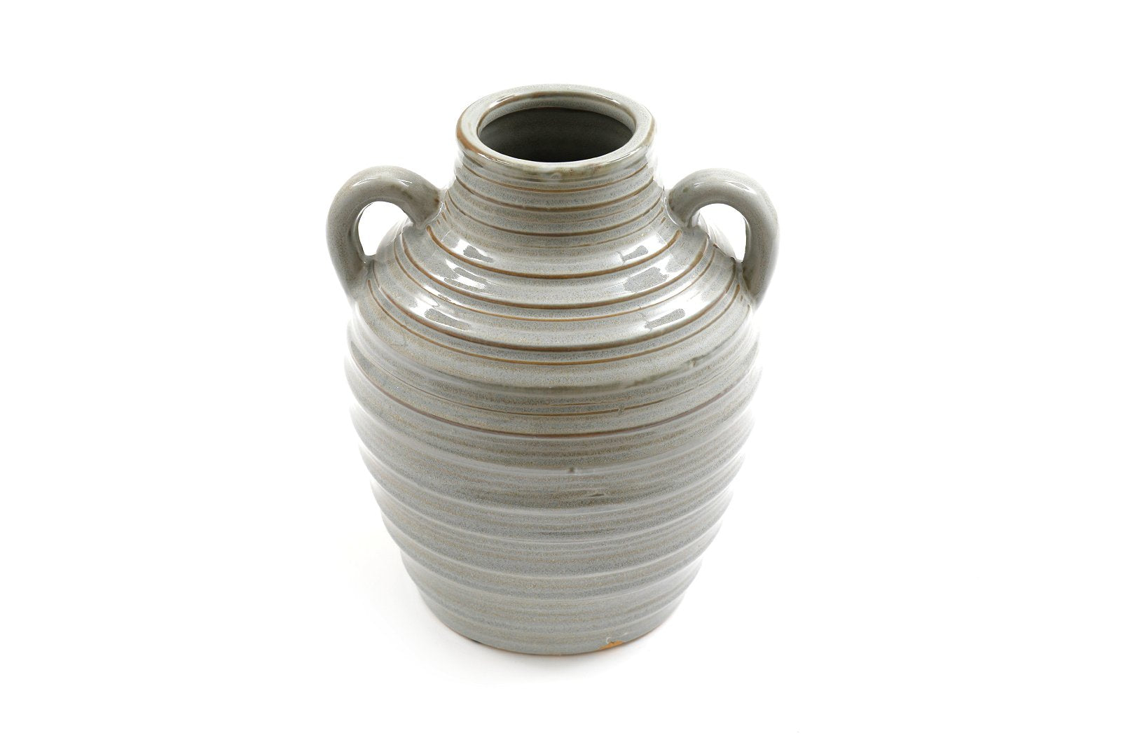 View Ceramic Grey Ribbed Vase With Handles 20cm information