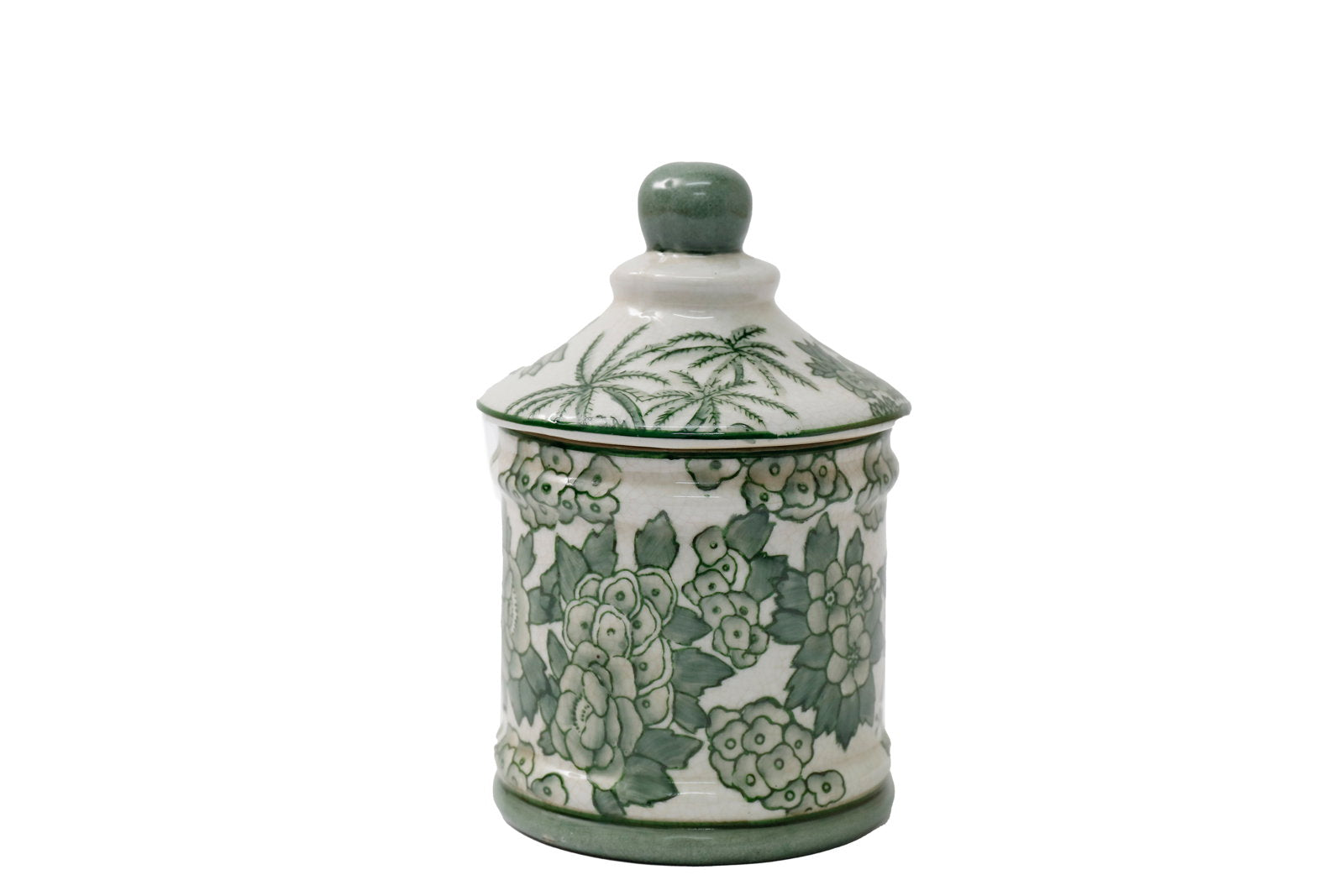 View Ceramic Green Parrot Palm Willow Urn Jar With Lid 16cm information