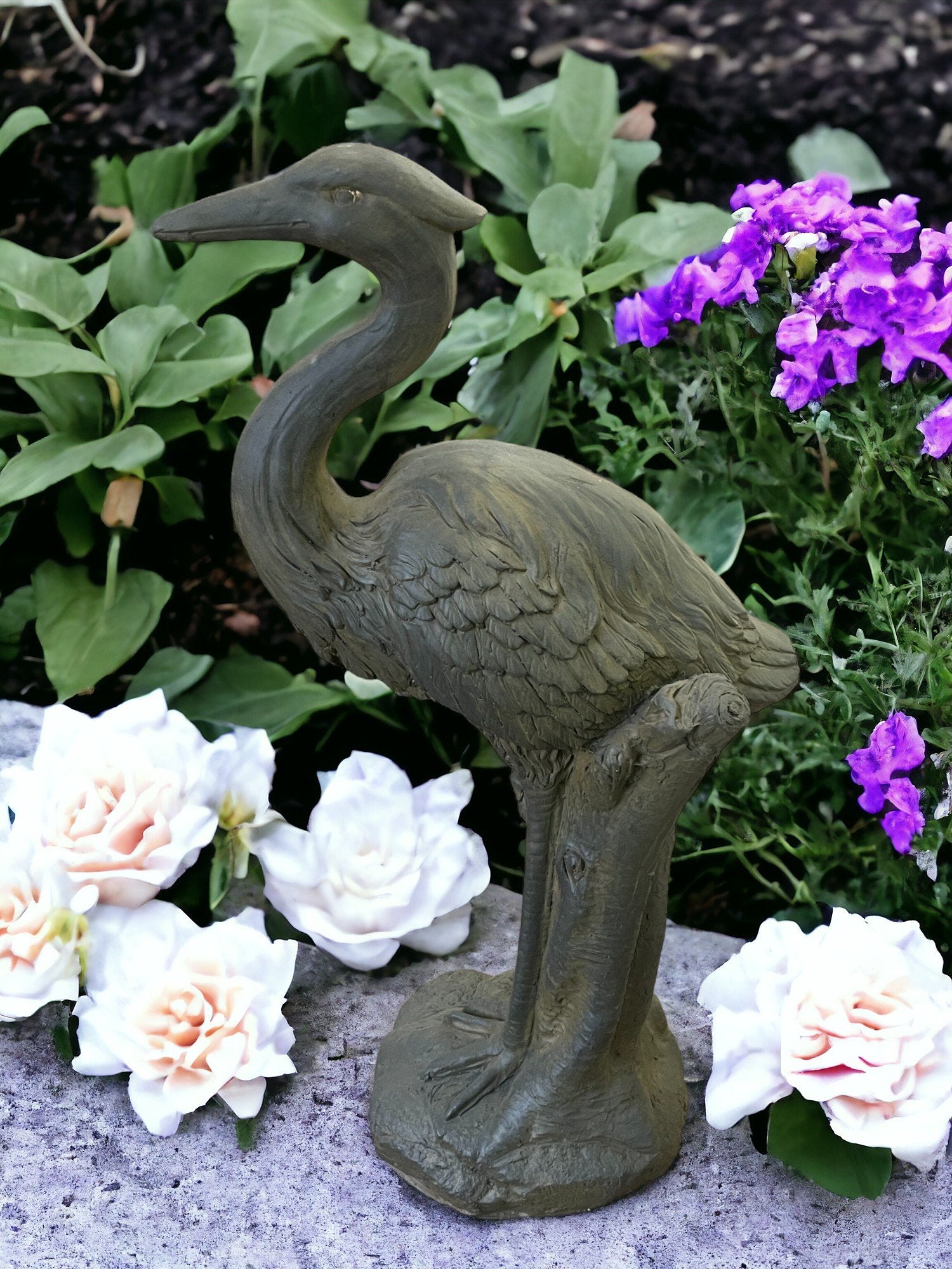 View Stone Effect Grey Heron Statue information