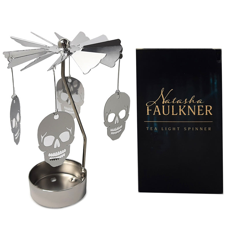 View Spinning Tea Light Carousel Candle Holder Skull information