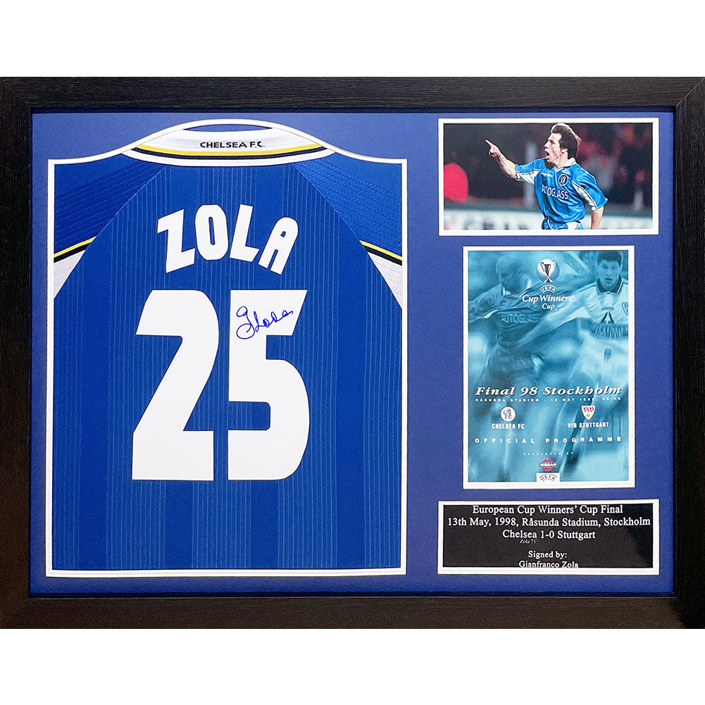 View Chelsea FC 1998 Zola Signed Shirt Framed information