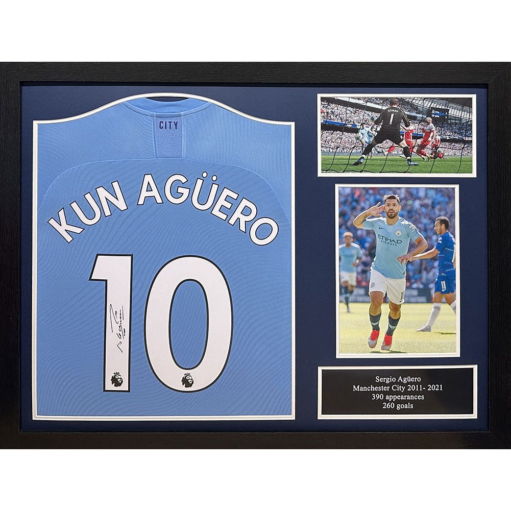View Manchester City FC Aguero Signed Shirt Framed information