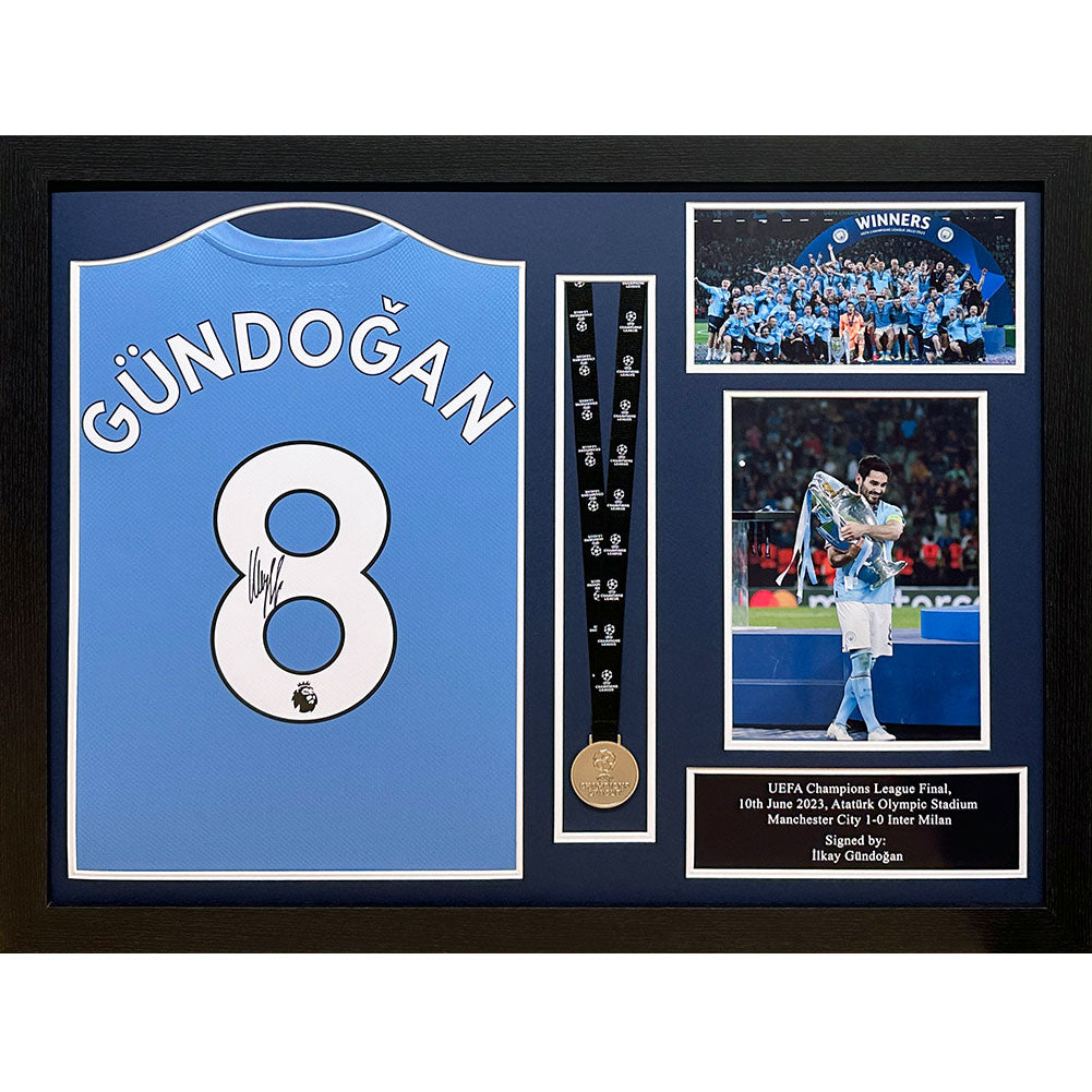 View Manchester City FC Gundogan Signed Shirt Medal Framed information