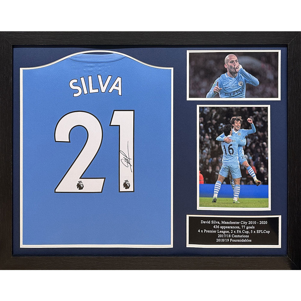 View Manchester City FC David Silva Signed Shirt Framed information