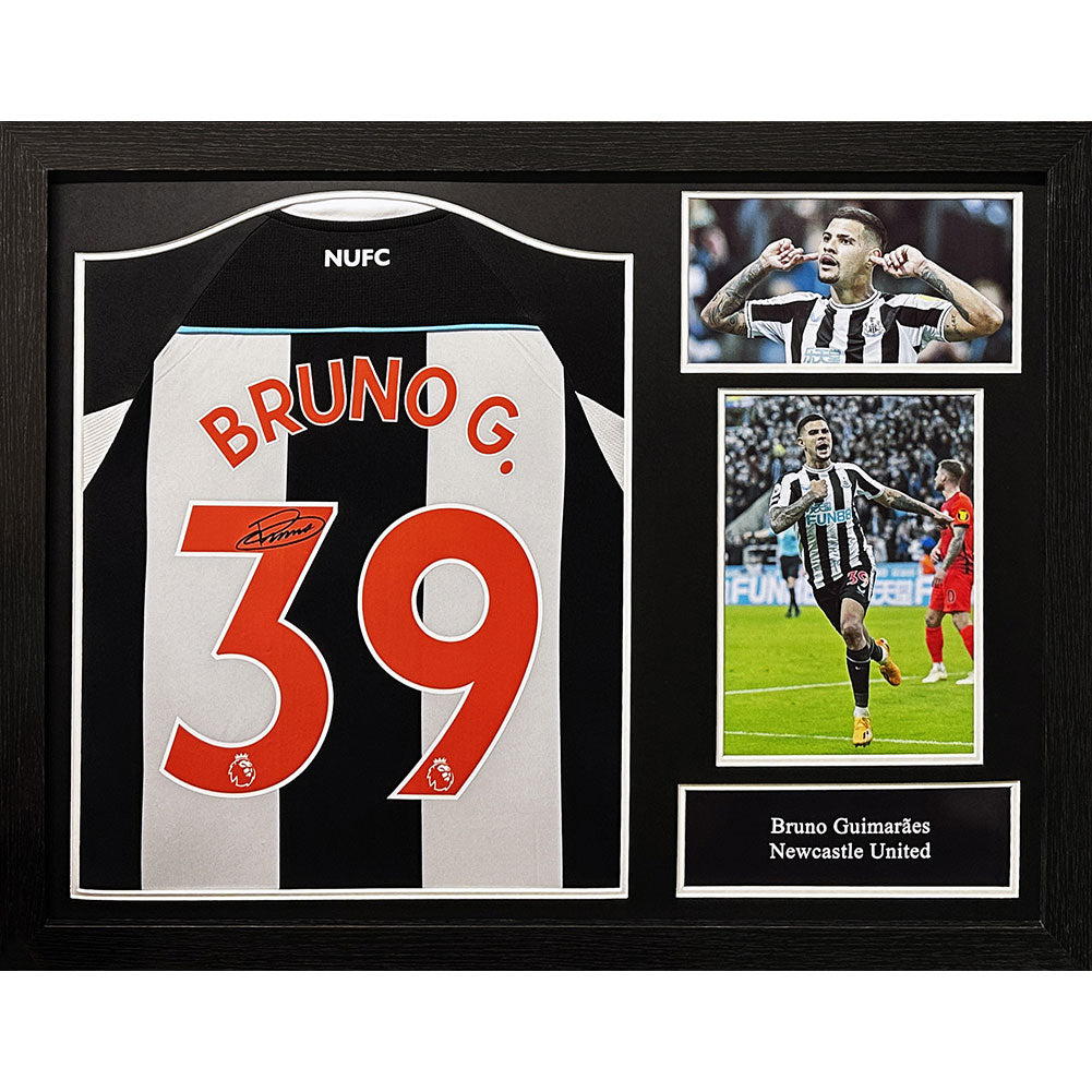 View Newcastle United FC Bruno Guimaraes Signed Shirt Framed information