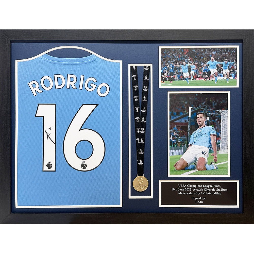 View Manchester City FC Rodri Signed Shirt Medal Framed information