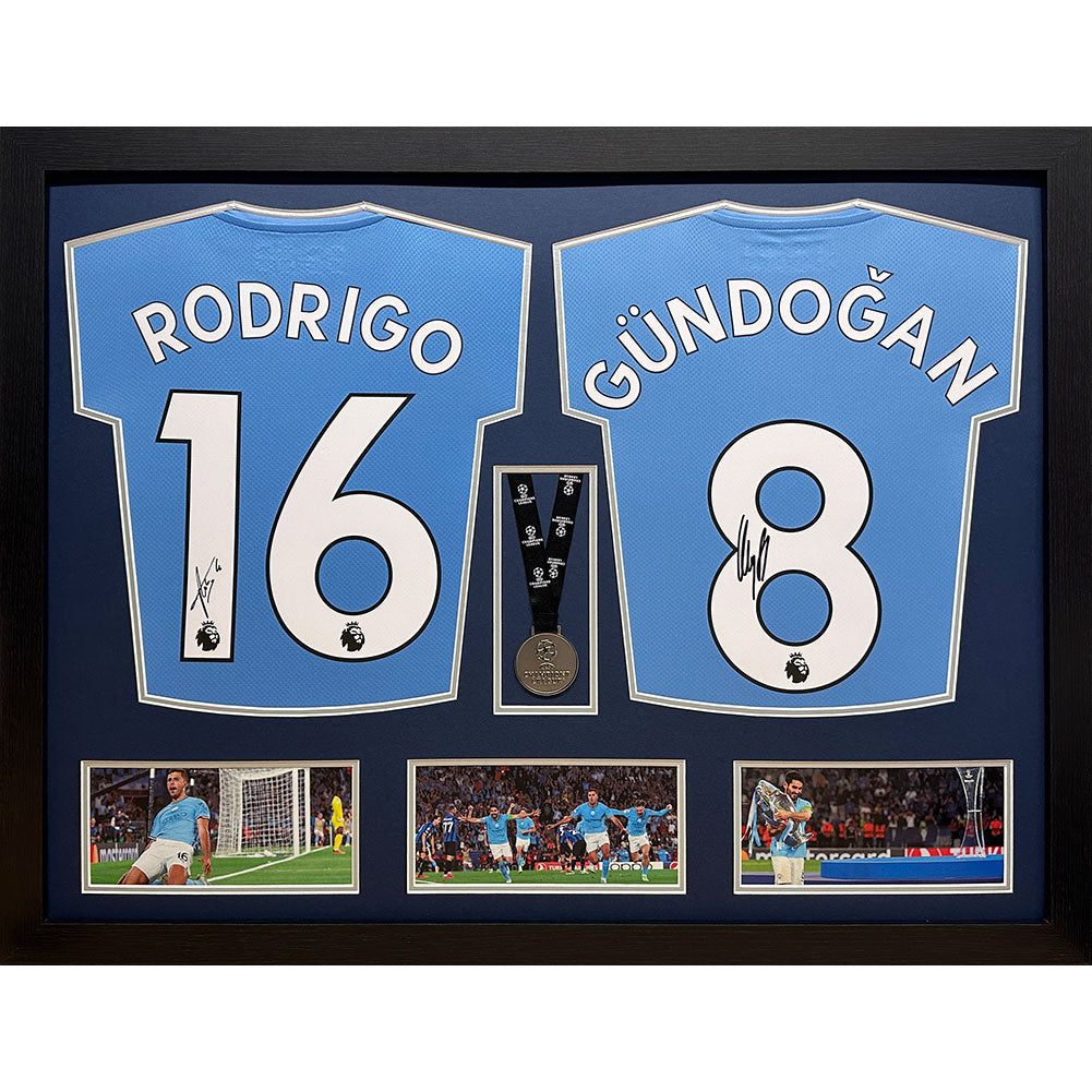 View Manchester City FC Rodri Gundogan Signed Shirts Medal Dual Framed information