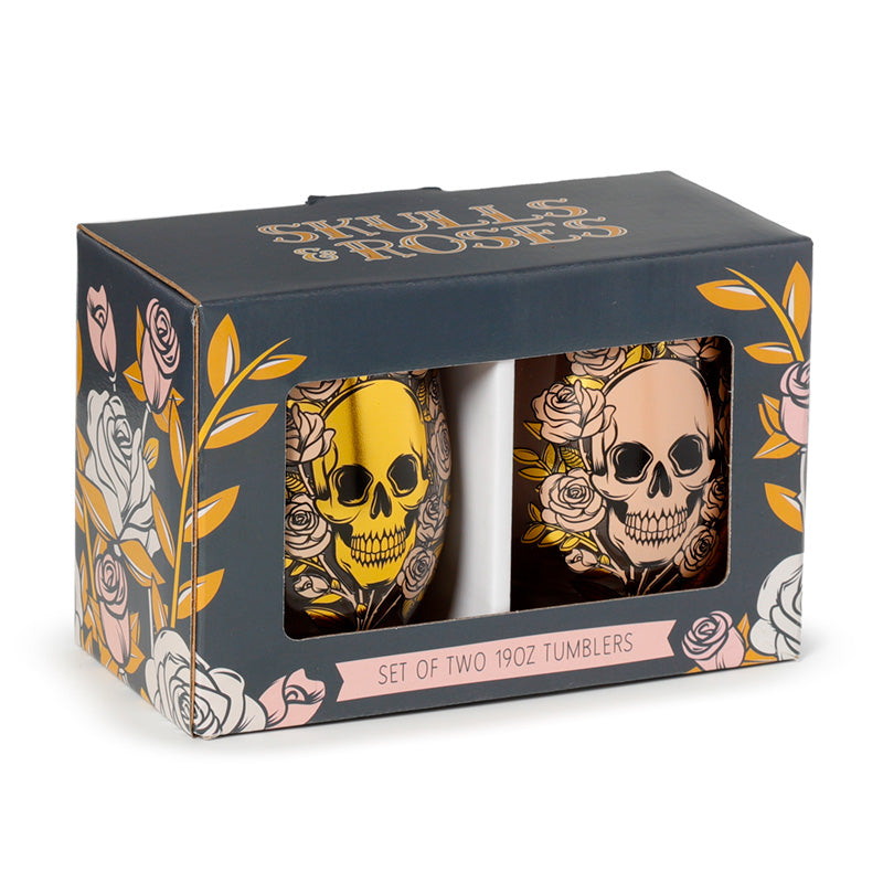 View Fun Skulls Roses Glass Tumbler Set of 2 information